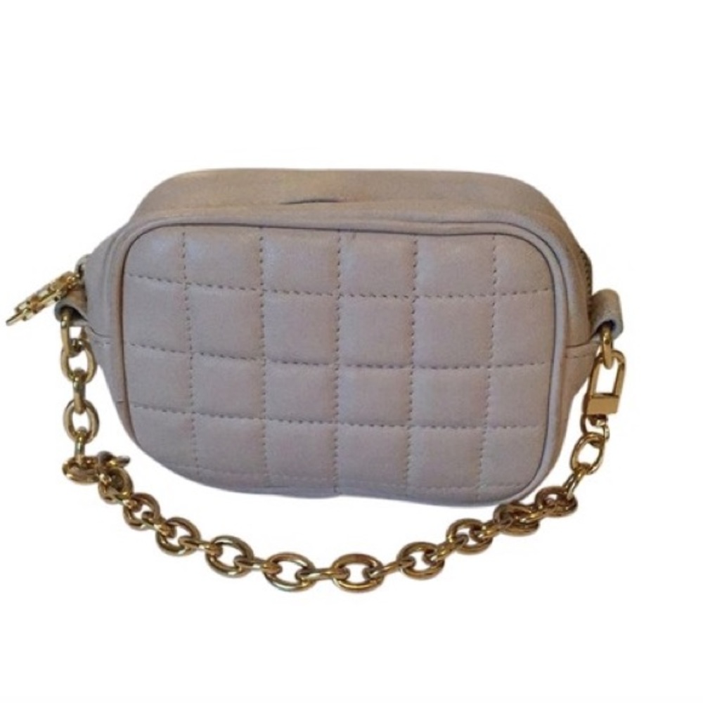 BCBG Max Azria cream quilted leather clutch